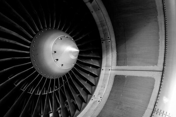 Close-up view of a jet engine